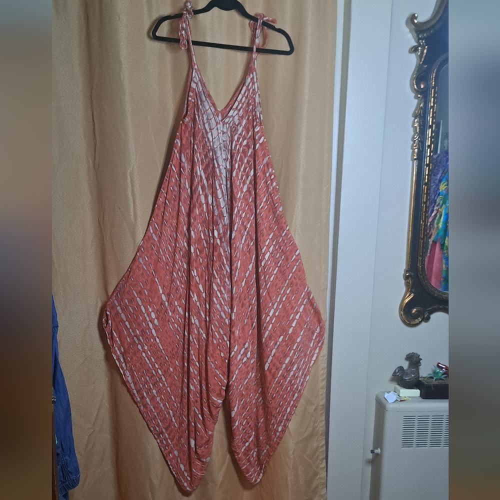 Red and White Patterned Harem Pants